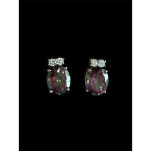 Sterling Silver Multicolor Mystic Topaz Oval Stud Earrings 925